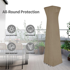 Easy-Going pyramid torch patio heater cover camel wind-resistant design for breezy evenings.