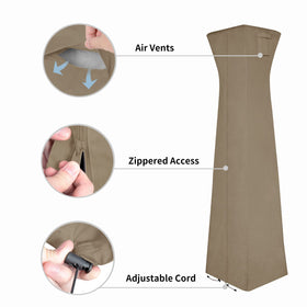 Easy-Going pyramid torch patio heater cover camel vent features reduce condensation.