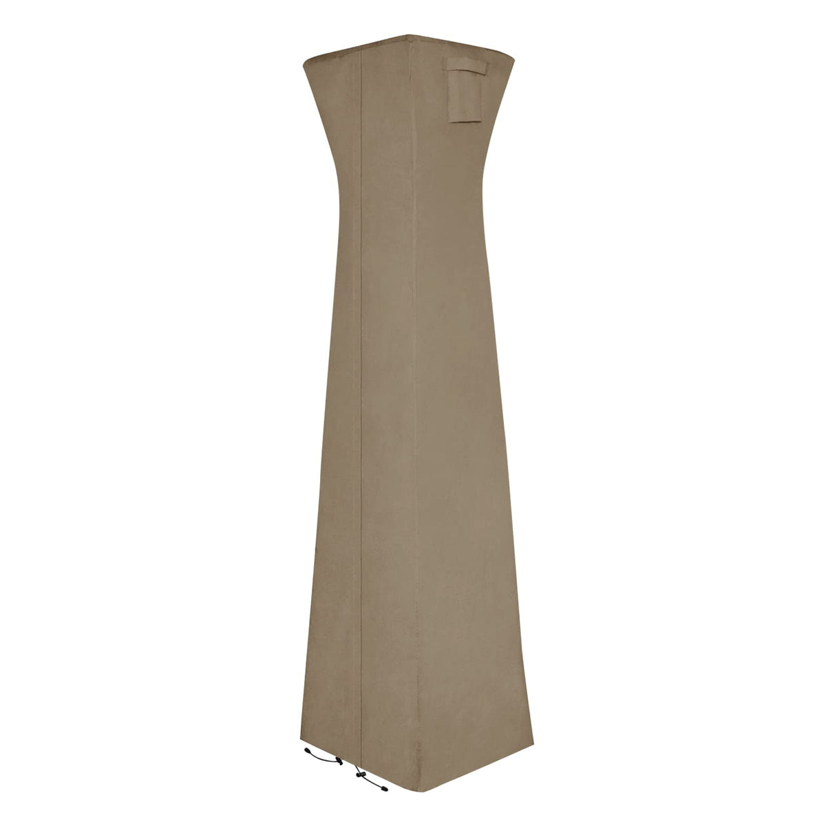 Easy-Going pyramid torch patio heater cover camel back view protects against rain and dust.