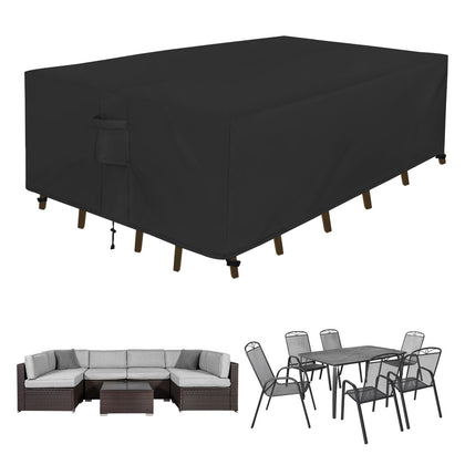 Easy-Going rectangle patio cover main view protects furniture from sun and rain.