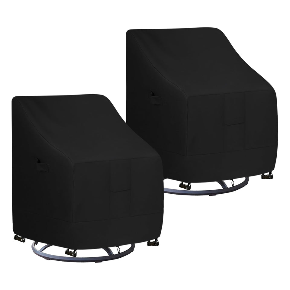 Easy-Going waterproof outdoor swivel chair cover protects a 30W x 34D x 38.5H chair from rain and sun.