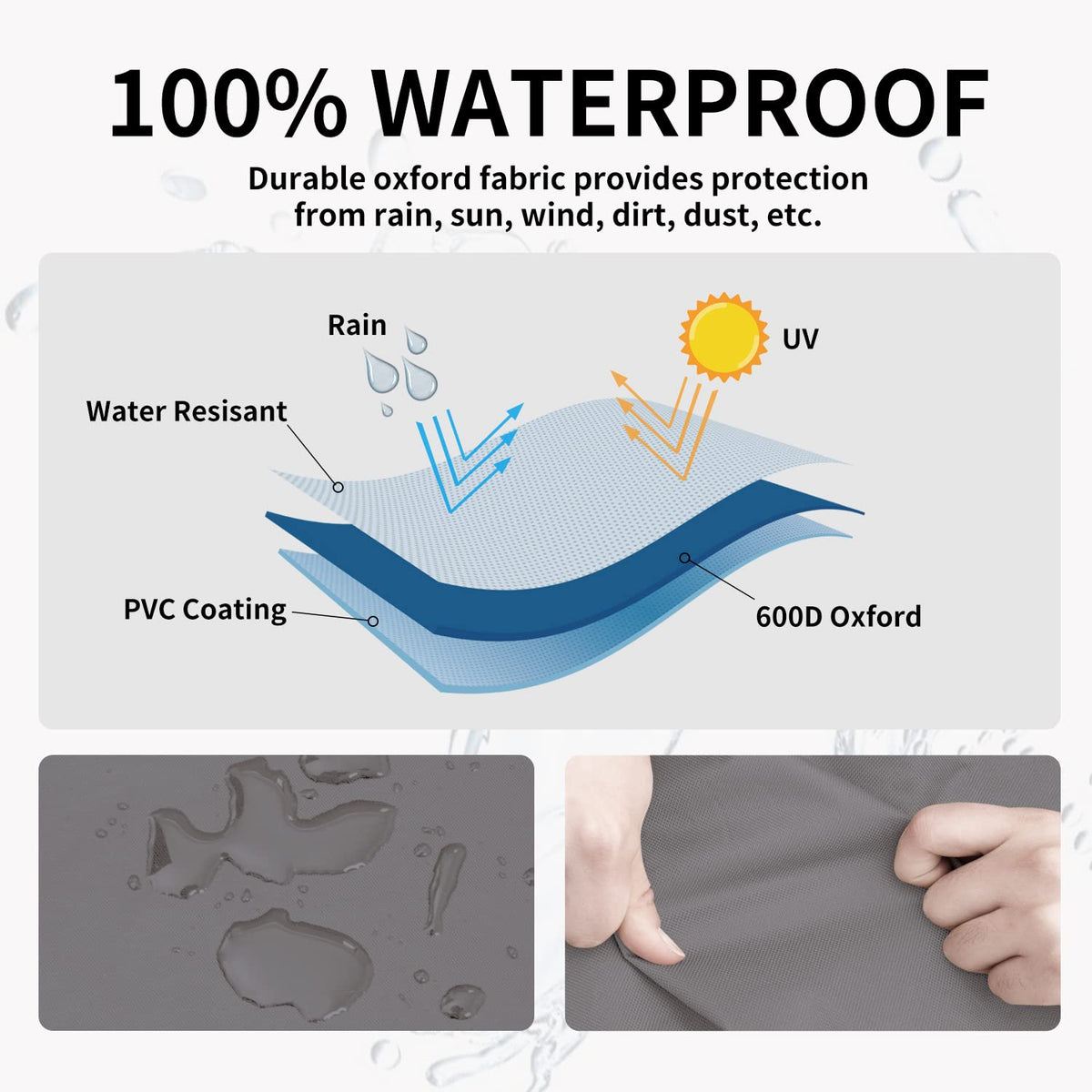 Easy-Going waterproof 600D Oxford cover guards against rain.