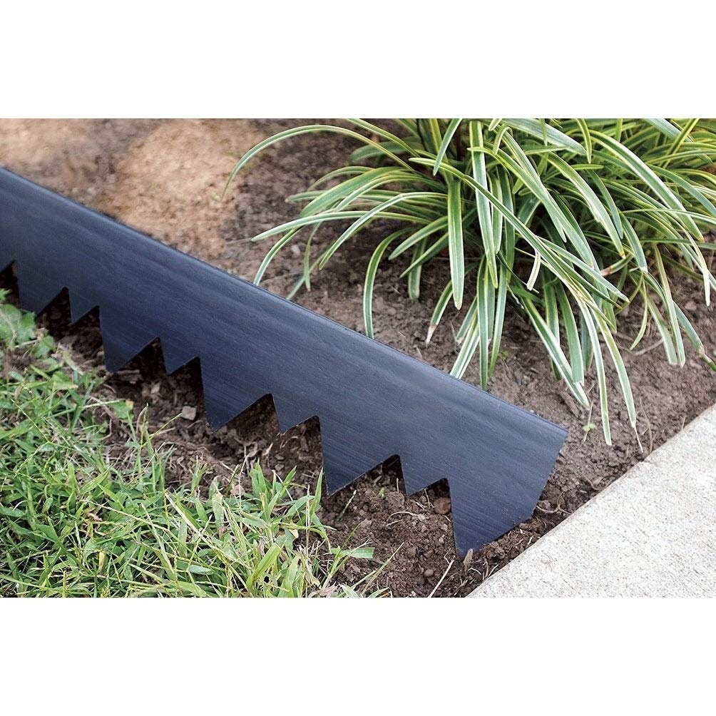 EasyFlex edging installation showing straight edge along flower bed.