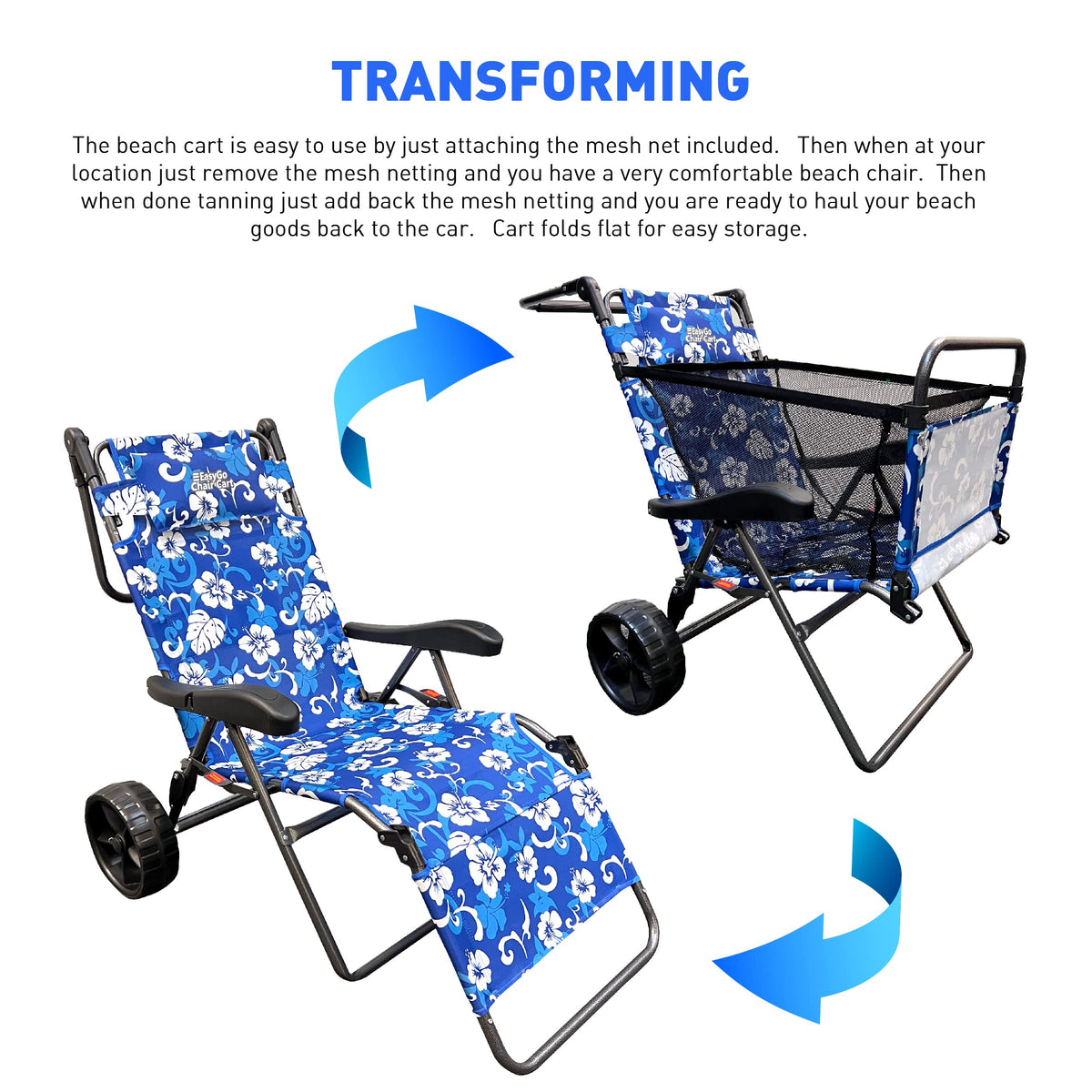 EASYGO BEACH CART CHAIR mesh netting secures items during transport