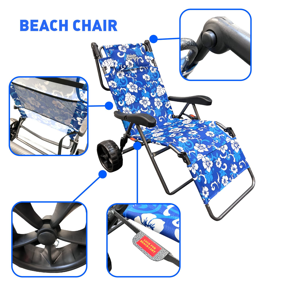 EASYGO BEACH CART CHAIR padded pillow enhances relaxation