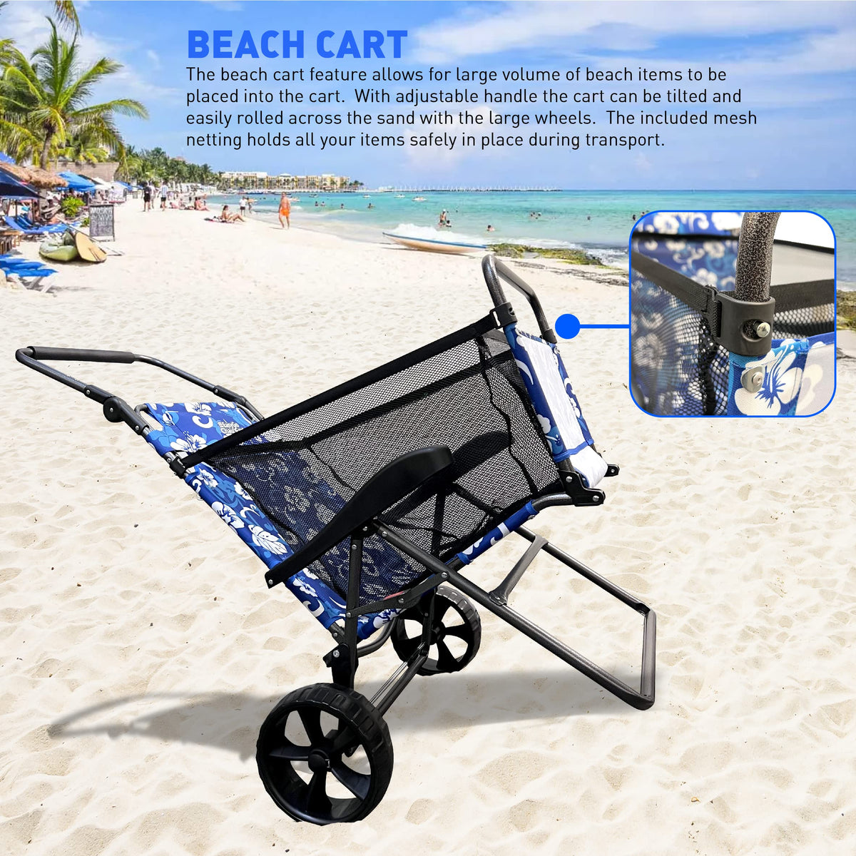 EASYGO BEACH CART CHAIR wheels roll smoothly across sand