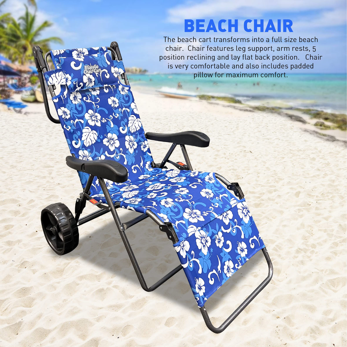 EASYGO BEACH CART CHAIR tilted handle aids sand navigation