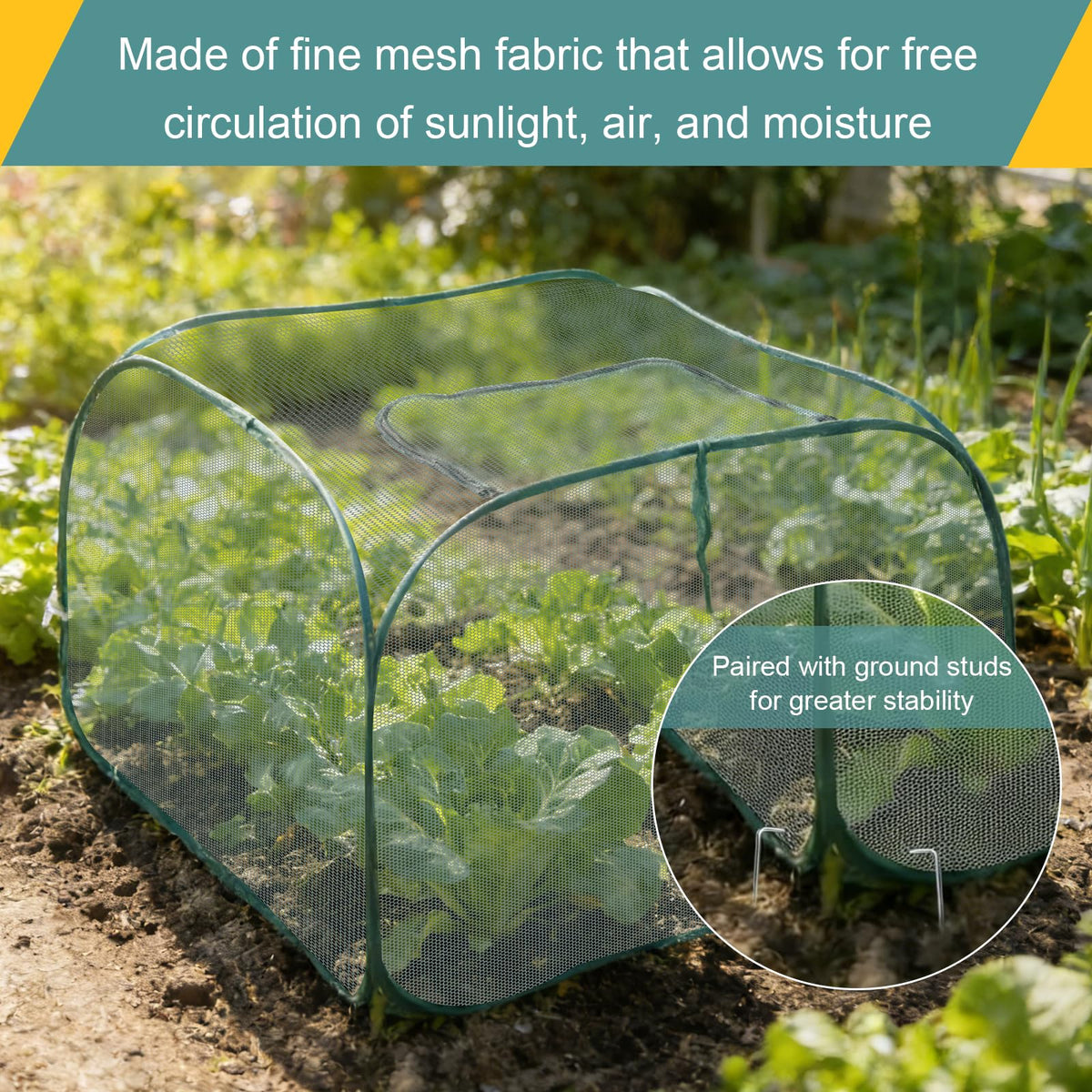 EATAKWARD ground pegs anchoring the mesh against wind