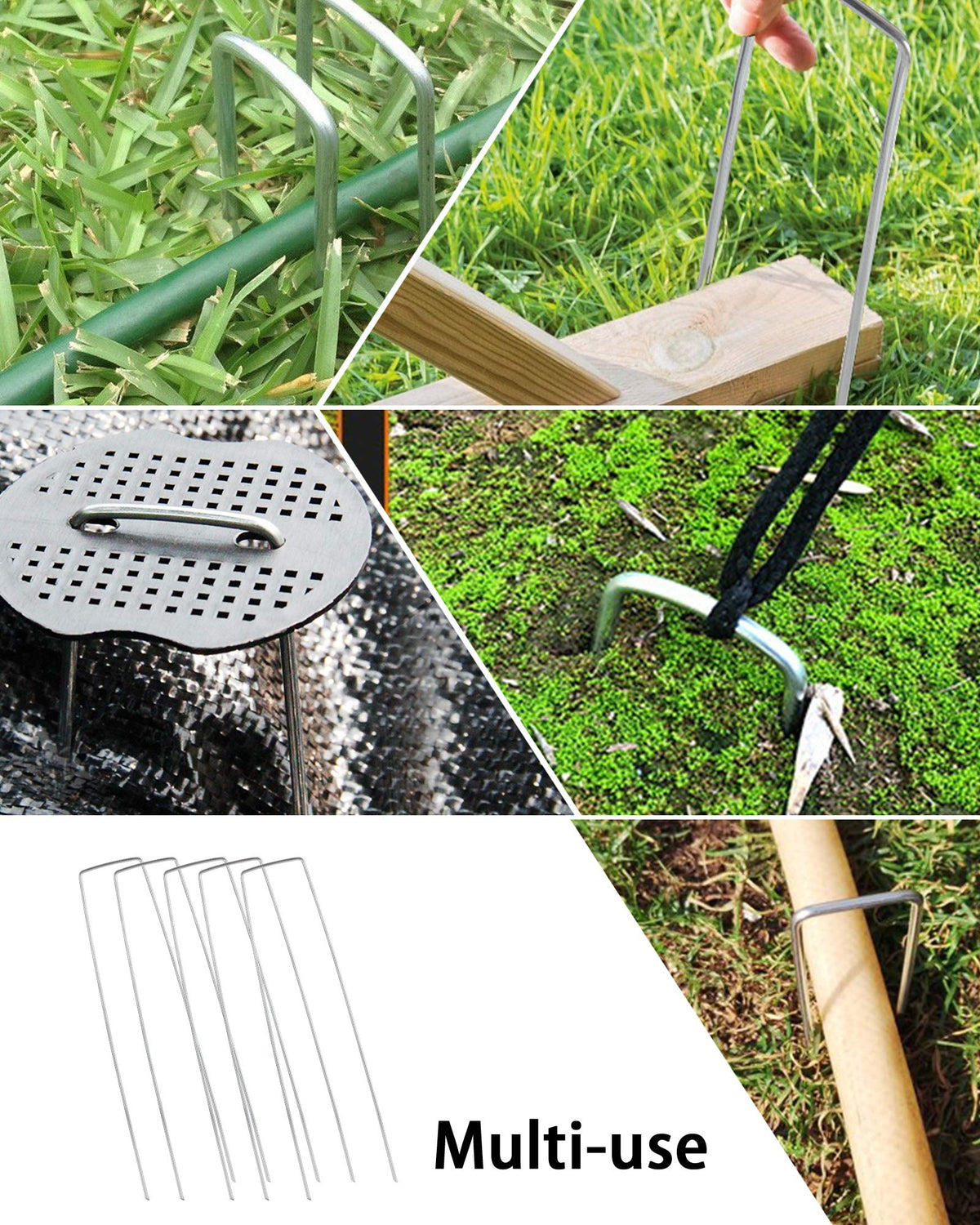 EATHEATY stake stabilizes landscape fabric and ground sheets.