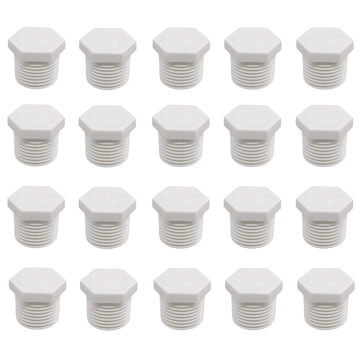 Eau 20-pack PVC pipe plugs in white for 3/4 in fittings, ideal for irrigation lines