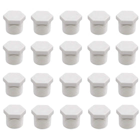 Eau 20-pack PVC pipe plugs in white for 3/4 in fittings, ideal for irrigation lines
