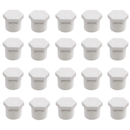 Eau 20-pack PVC pipe plugs in white for 3/4 in fittings, ideal for irrigation lines
