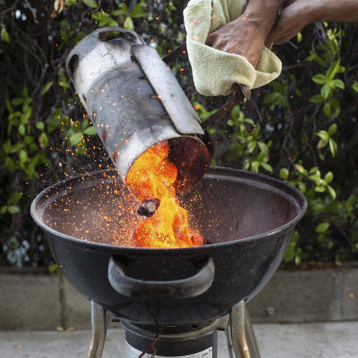 Eau large charcoal chimney starter ready for outdoor use