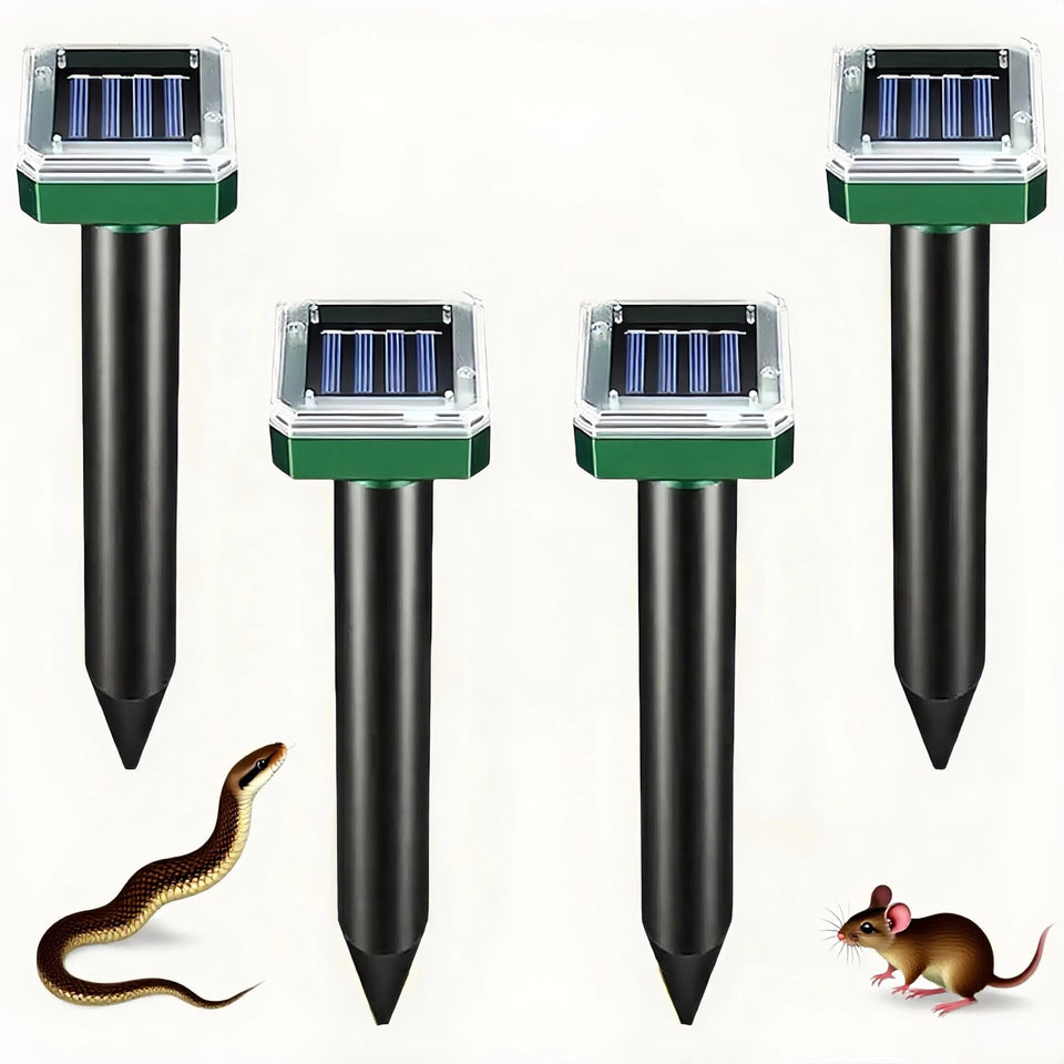 Eavkoar solar-powered repellent spikes in soil protect your garden from burrowing pests.