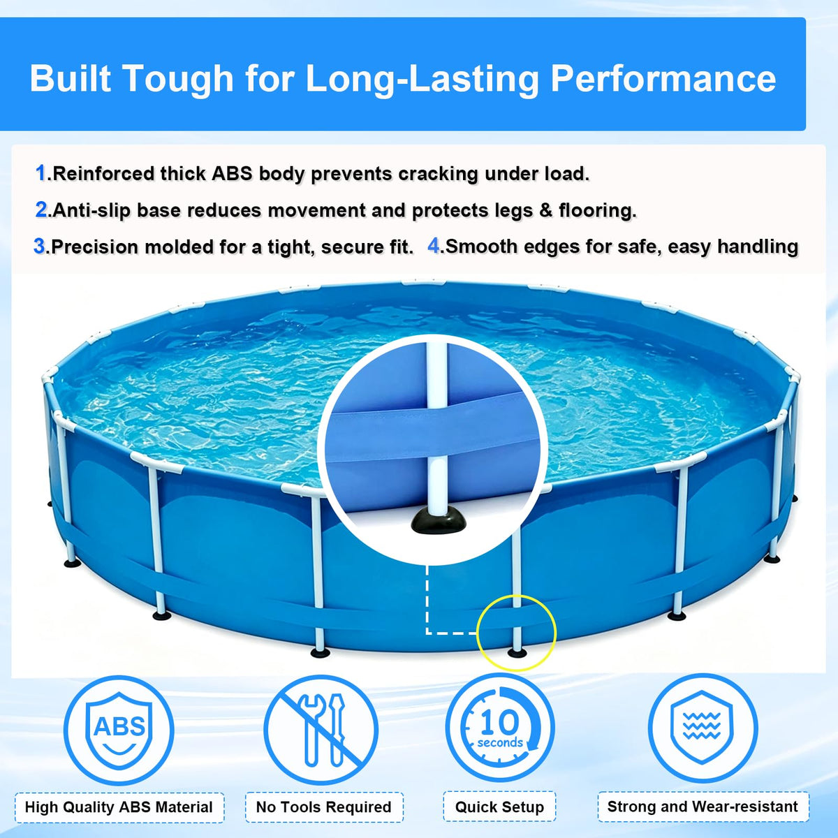 EAYBOMC footing cap close-up showing durable ABS construction and crack resistance.