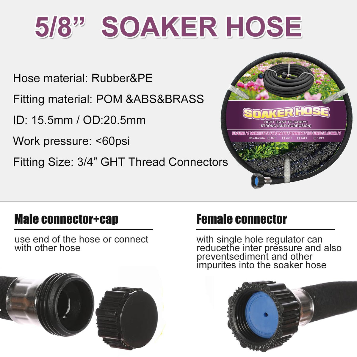 Eazazy Short Soaker Hose 15ft eco-friendly rubber for sustainable watering