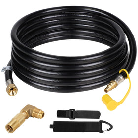 Eazy2hD rv propane hose with quick-connect extending outdoor Blackstone grilling setup