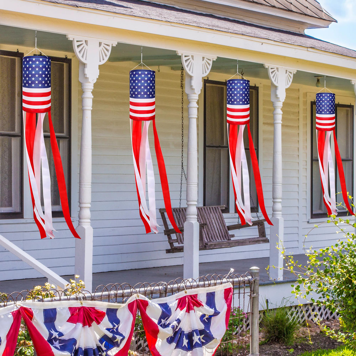 EBaokuup Stars and Stripes windsock above mailbox boosts patriotic vibes