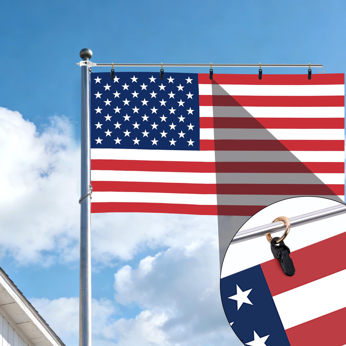 EBaokuup outdoor use setup on a flagpole, weather-resistant and durable.