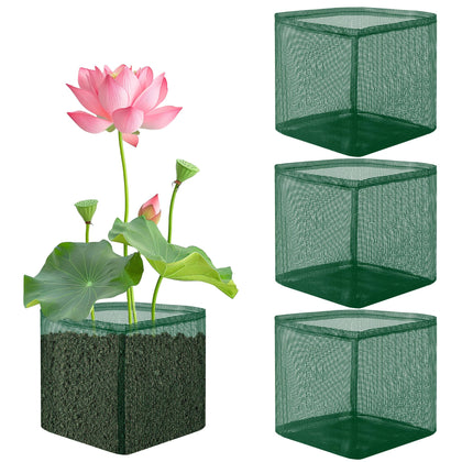 EBaokuup aquatic plant bags in 7-inch mesh pot promote root oxygenation.