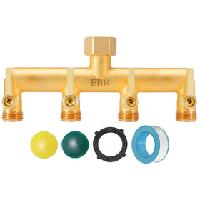 EBH brass garden hose splitter 4-way for versatile outdoor watering tasks.