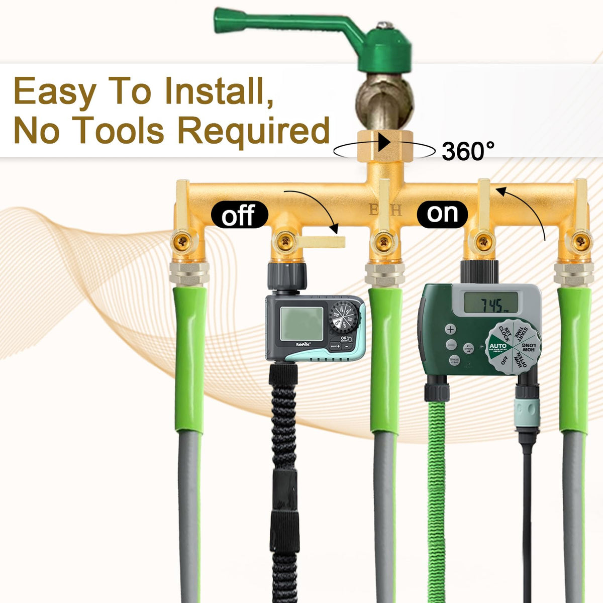 Durable brass body resists rust, corrosion, and frost damage outdoors.