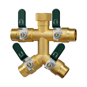 EBH garden hose splitter 4-way brass body provides durable, long-lasting outdoor water control.