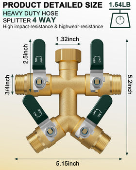 EBH garden hose splitter 4-way handle shows a non-slip, ergonomic grip for easy adjustments.