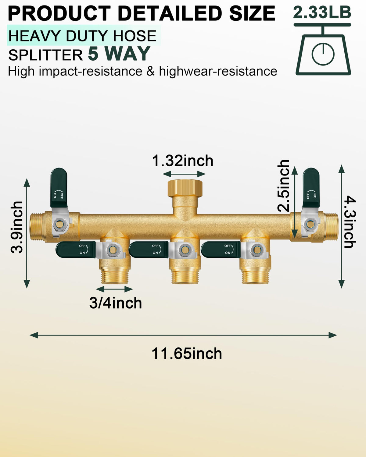 EBH 5-way splitter side view highlights valve distribution for multi-outlet control