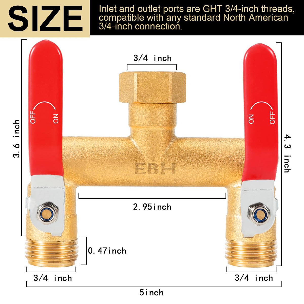 EBH garden hose splitter with extra-long handles for comfortable grip and precise control.
