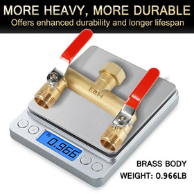 EBH garden hose splitter shows spout distance of 2.95 inches for flexible layouts.