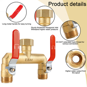 EBH two-way design garden hose splitter enabling simultaneous watering tasks.