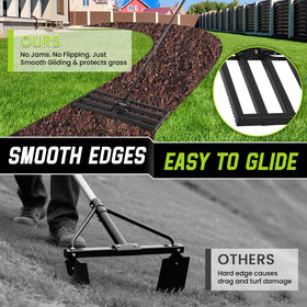 EBIEFLY curved-edge design protects grass during leveling tasks