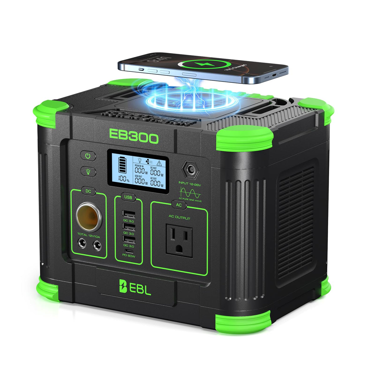 EBL portable power station 300W front view for outdoor use.