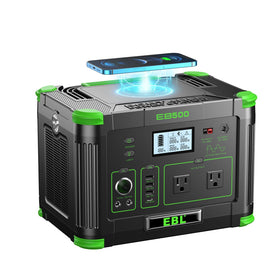 EBL portable power station 500W front view powering devices quietly outdoors