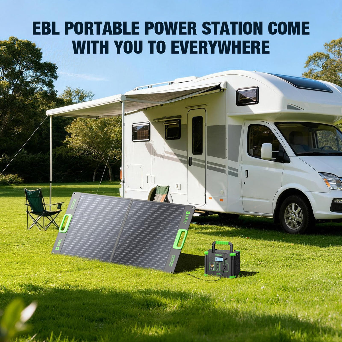 EBL portable power station solar charging option with compatible panel.
