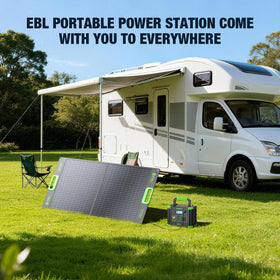EBL portable power station solar charging option with compatible panel.