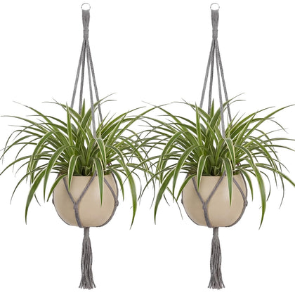 EBOOT 2-pack 48-inch macrame hanger top view with stainless key ring for easy ceiling mounting.