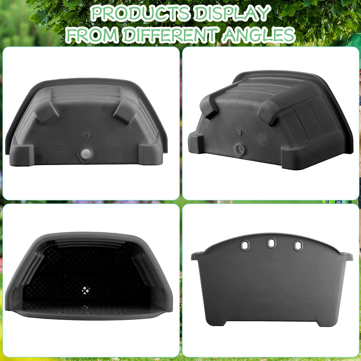 EBOOT fence rail planter shows drainage hole design for clean, convenient watering.