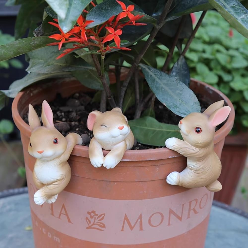 Ebrima bunny figurine planter hanger-3: outdoor garden bunny decor with playful pose