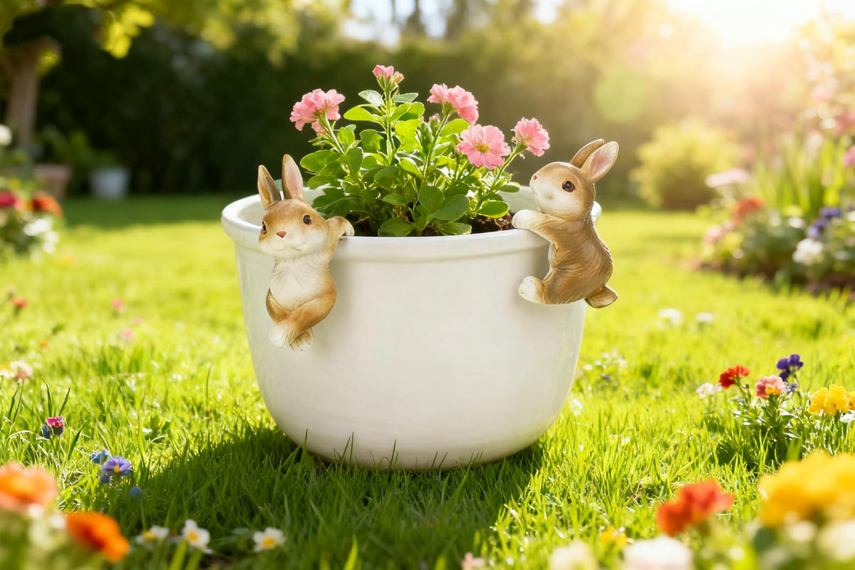 Ebrima bunny figurine planter hanger-4: compact resin rabbit statue for pots or fences