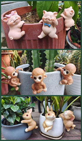 Ebrima bunny figurine planter hanger-8: adds character to flower pot arrangements