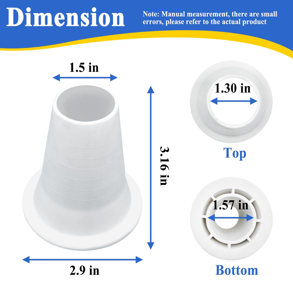 Close-up of rubber cone reducer showing durable, corrosion-resistant material.