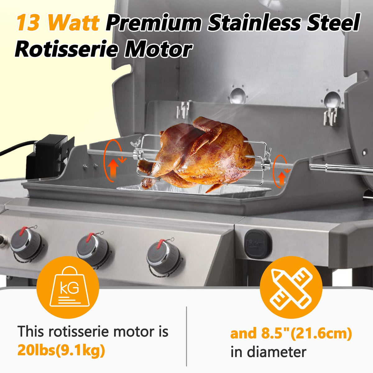 Ebusin 13W gear rotation motor for stable speed during roasting.