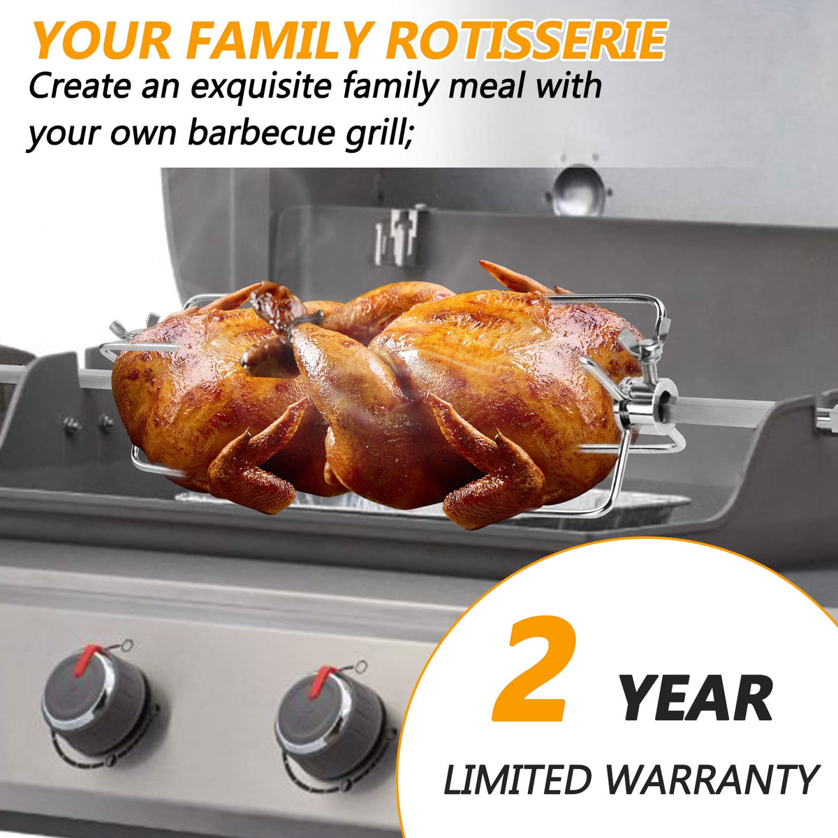 Ebusin stainless steel shaft supports even cooking and simple cleaning.