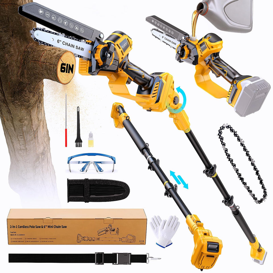 Ecarke 2-in-1 pole saw with Dewalt compatibility for flexible yard work