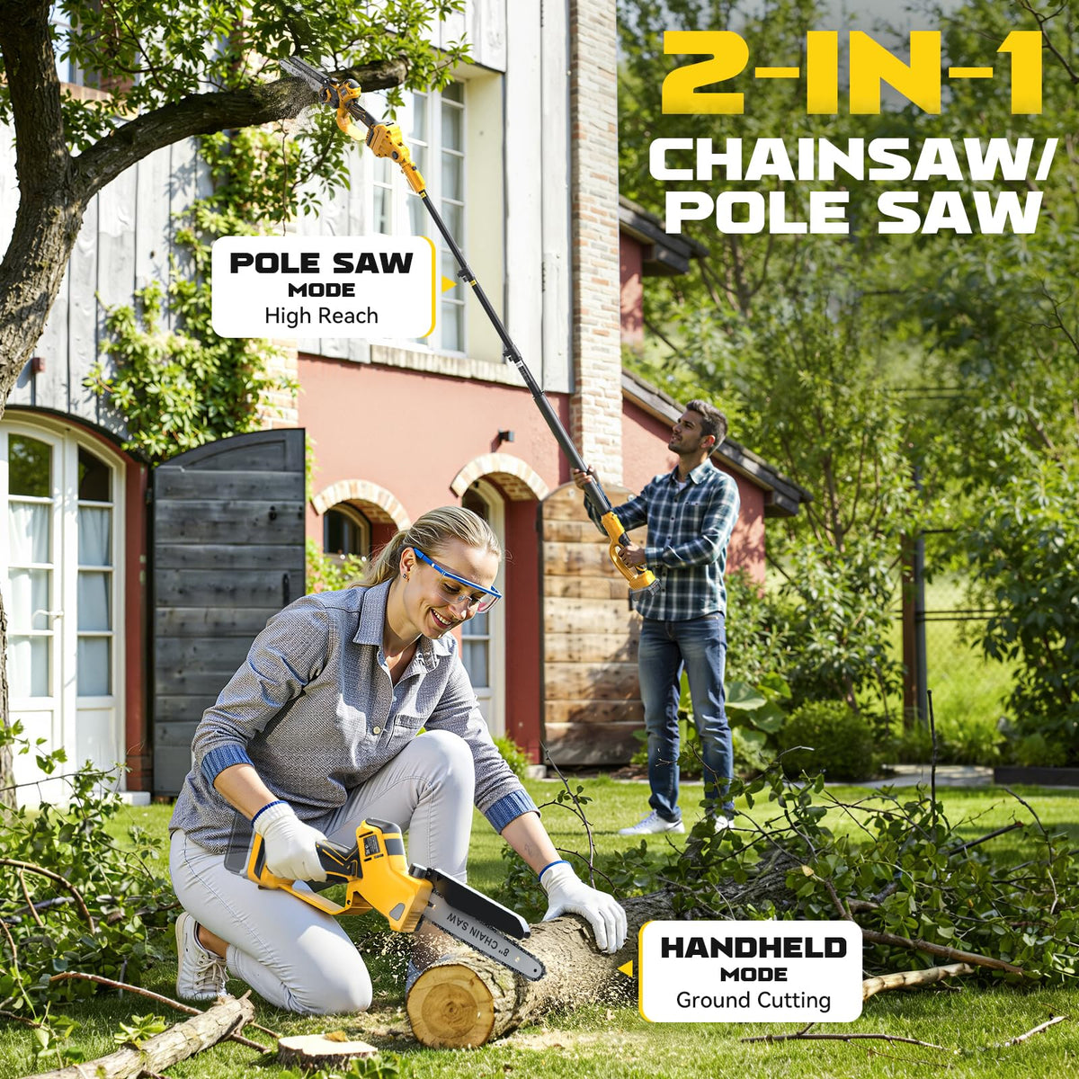 Detachable saw head on Ecarke 2-in-1 for handheld ground work