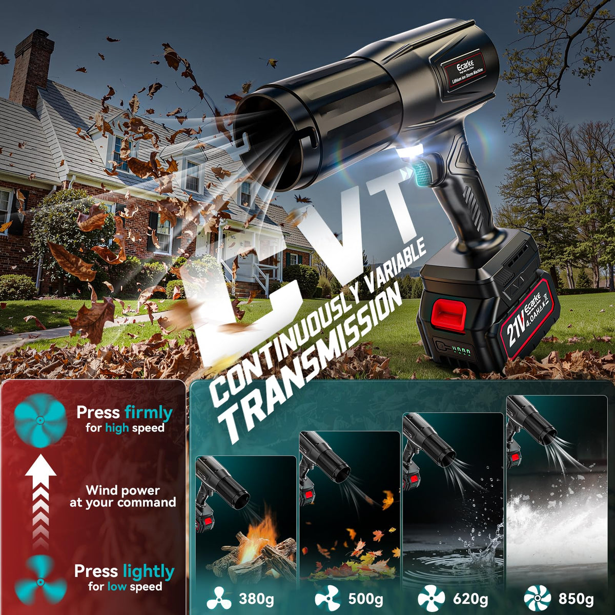 Ecarke lightweight leaf blower at 1.5 lbs enables easy one-handed use