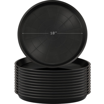 Eccliy 12-pack plant saucers, 18-inch round, black, ideal for protecting surfaces.