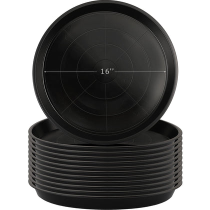 Eccliy 12-piece round plant saucers, 16-inch diameter, suitable for indoor and outdoor pots.